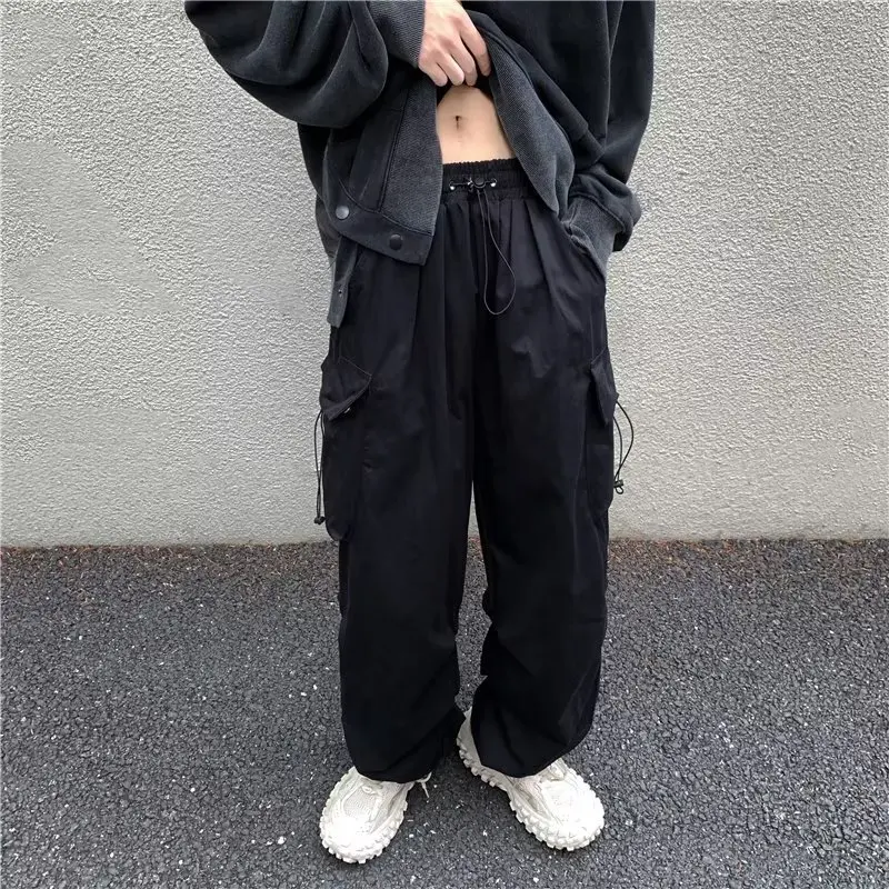 Men\'s Parachute-Style Hip-hop Street Overalls Oversized Pocket Trousers Harajuku Loose Solid Color Casual Pants Y2K Legged Pants