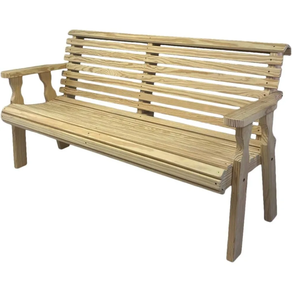 

Casual Heavy Duty Unfinished 4 Foot Roll Back Outdoor Bench - Amish Made in The USA from Treated Pine for Outdoor Durability