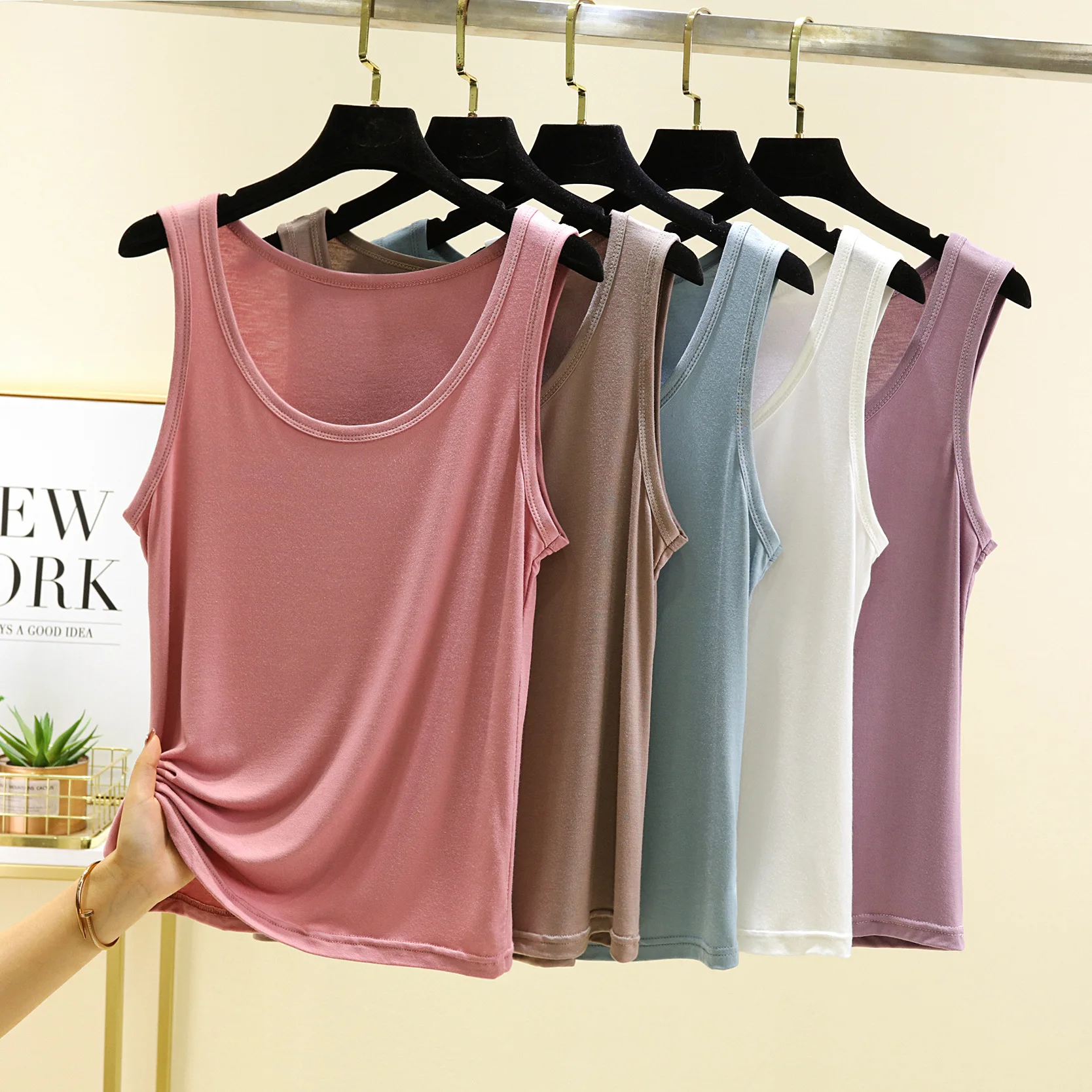 Solid color O-Neck Tank Tops Plus size Summer women\'s T-shirt Sleeveless basic Camis Tee Top all match