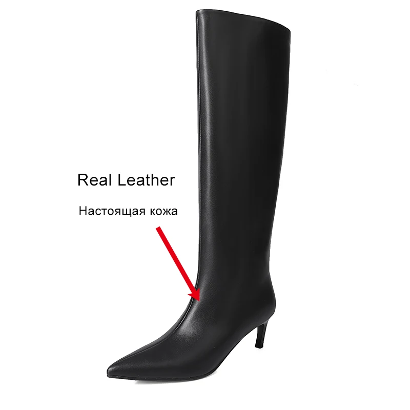 JOZHAMTA Size 34-40 Knee High Boots For Women Real Leather Ins Fashion 2025 High Heels Shoes Winter Daily Dress Office Lady