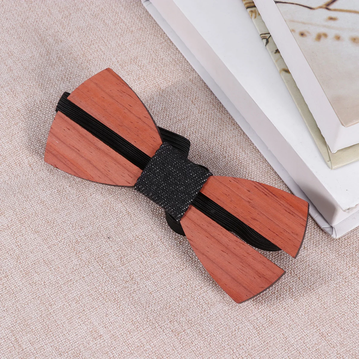 

1pc Men'S Wooden Bow Tie Handmade Adjustable Necktie For Wedding Party Banquet Gift Durable Elastic Design Fit All Sizes