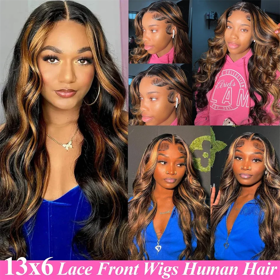 Perruque Lace Front Wig naturelle ombrée, cheveux humains, pre-plucked, avec baby hair, balayage, densité 180%, FB/30 HD