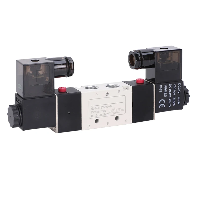 High Quality Solenoid Valve 220V Pneumatic 4V220-08 Air 5 Way 2 Position 1/4 Quot Coil Alloy Internal DC 12V DC 24V AC110V