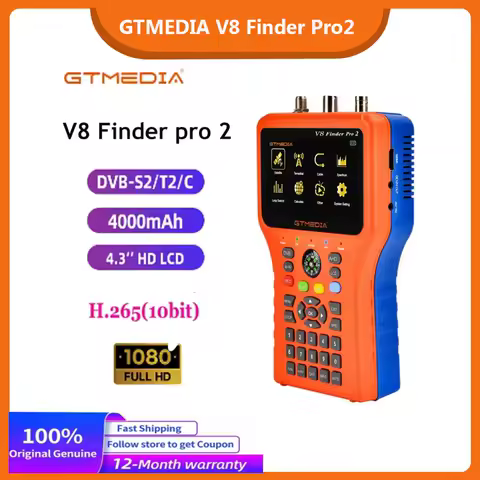 GTMEDIA V8 Finder Pro 2 Satellite Signal Finder Meter DVB-S2/T2 DVB-C Freesat LCD Display 1080P HD AHD H.265 Type C Port