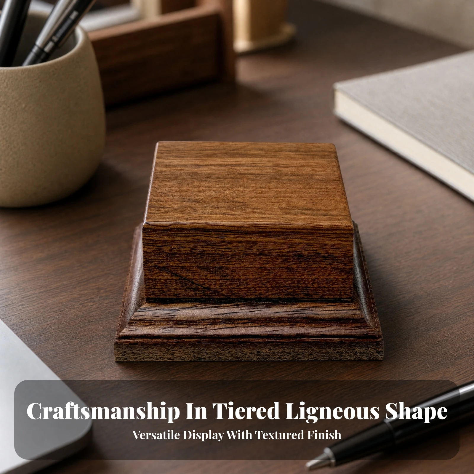 Square Wooden Display Pedestal Tiered Wood-Grain Display Pedestal with Beveled Edges Polished Stable for Home Decor Enthusiasts