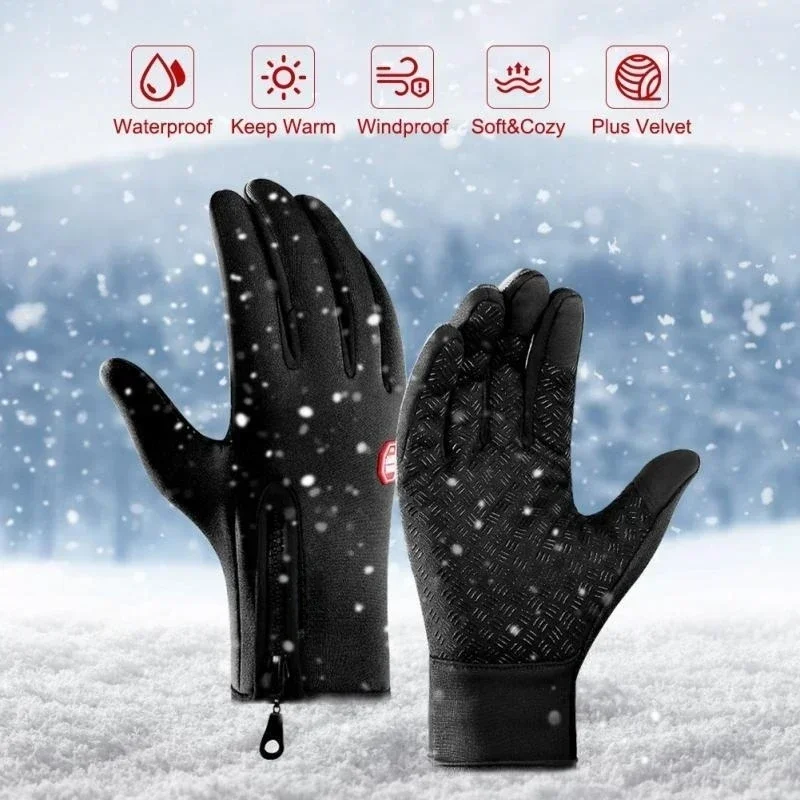 Winter Outdoor Sports Running Glove Warm Touch Screen Gym Fitness Full Finger Gloves for Men Women Knitted Cycling Zipper Gloves