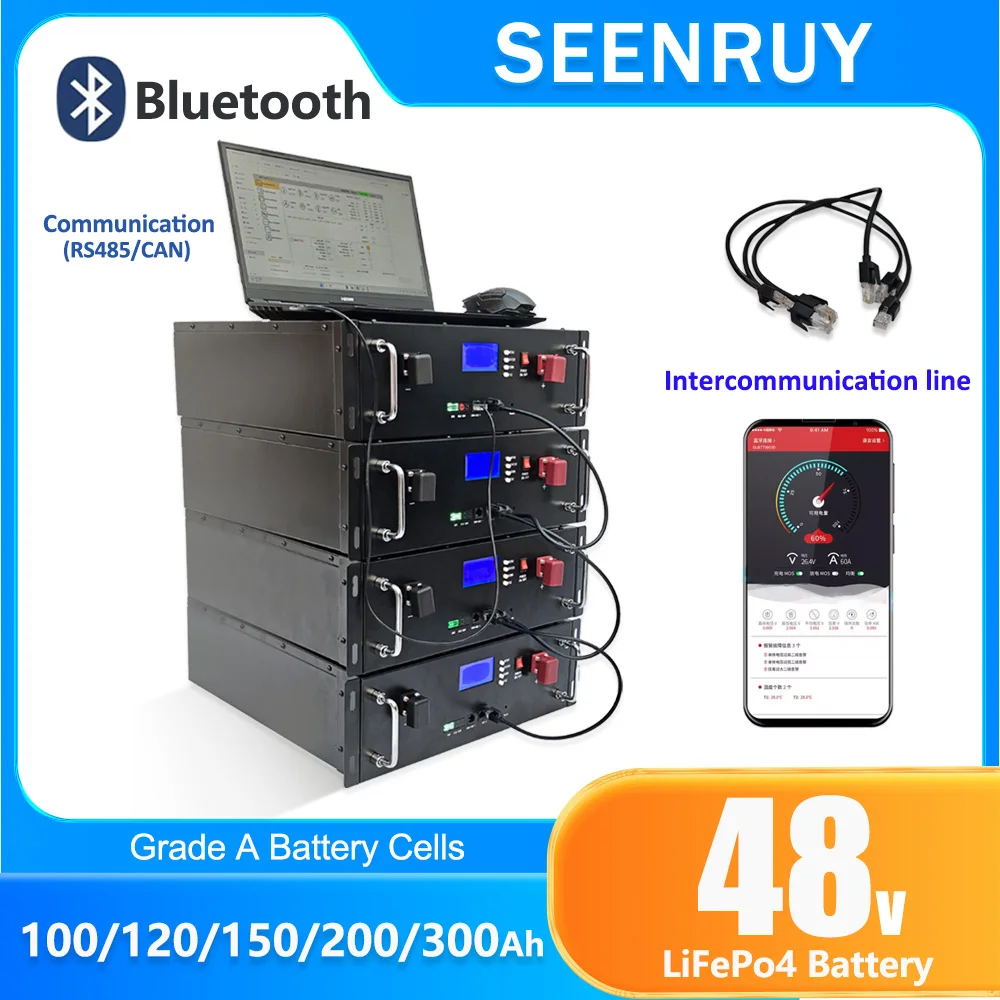 

48V 51.2V 300Ah 100Ah 120Ah 150Ah LiFePO4 Lithium Battery 10Kw Akku 100A 200A BMS CAN RS485 EU PL STOCK