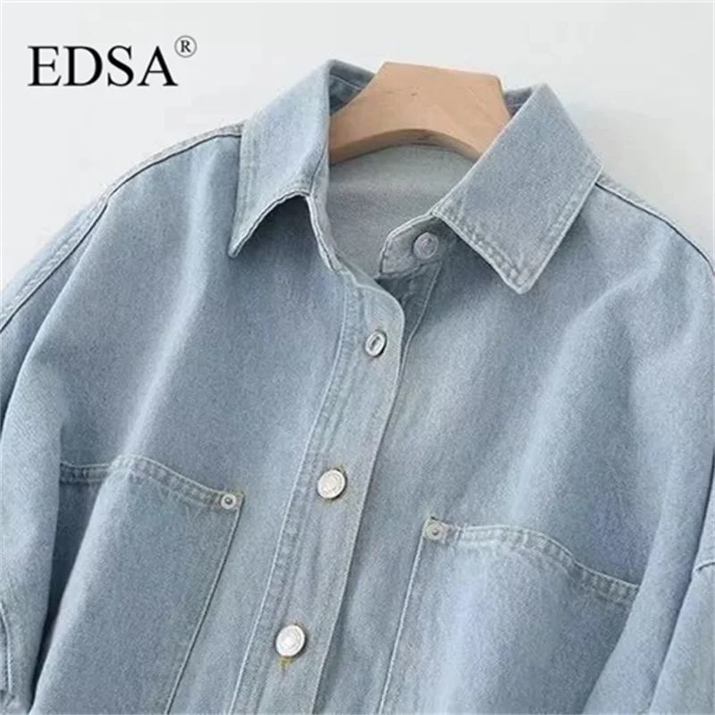 EDSA Women Denim Jackets New in Outerwear Jeans Long Sleeve Bomber Jackets Spring Harajuku Y2k Fashion Korea Denim Shirt