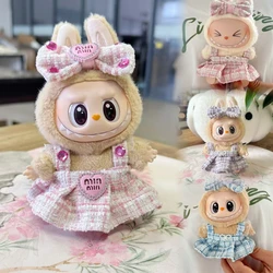 17cm Labubu Dolls Clothing Cute Mini Plush Doll's Clothes The Monster Outfit Accessories Princess Dress Pearl Mini Pink ES06O