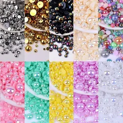 3/4/5/6/8/10/12mm AB  Half Round ABS Bead Imitation Pearl Flatback Beads For DIY Nail Craft  Decor Jewelry Making  F0104