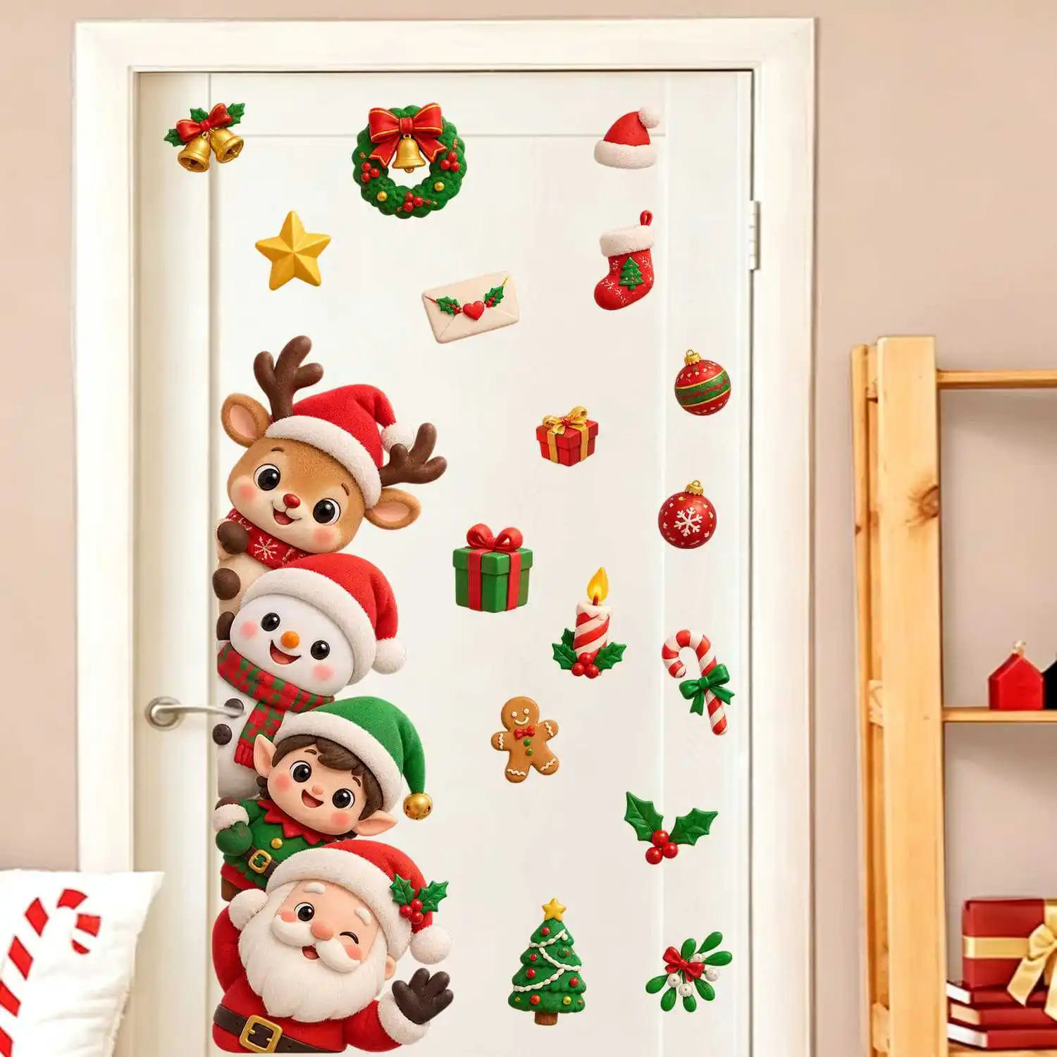 Cartoons Animal Christmas Wall Stickers Removable PVC Holiday Decorations For bedrooms, Living rooms, Party Home Decoration