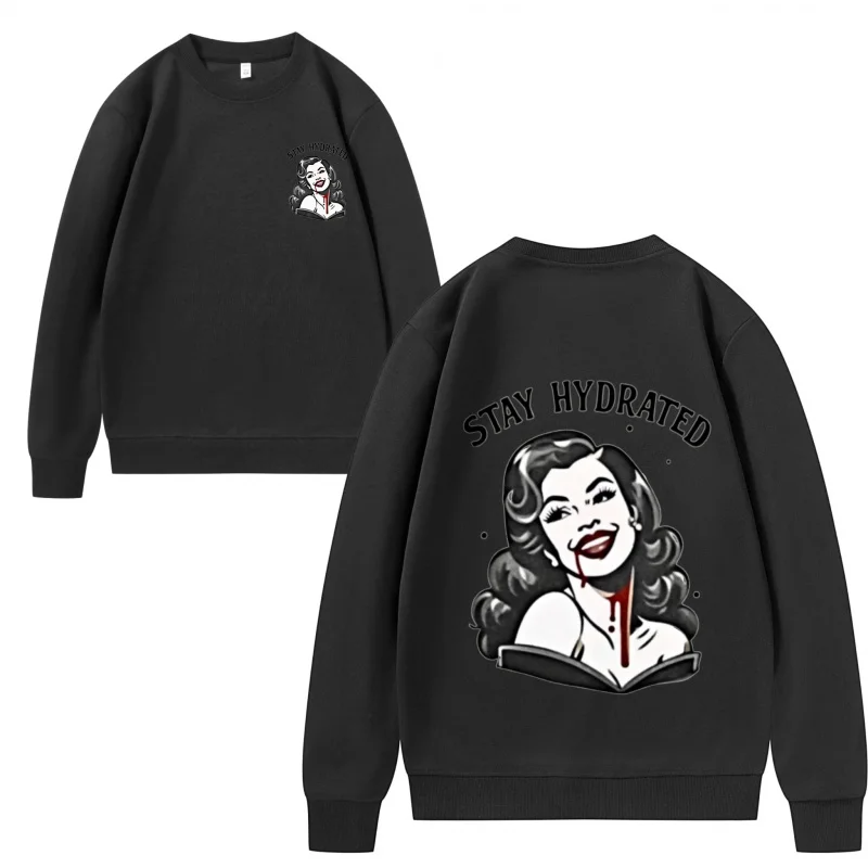 سويت شيرت رجالي Stay Hydrated Woman قراءة كتاب عمل فني تصميم ممتع طباعة قماش قابل للتنفس