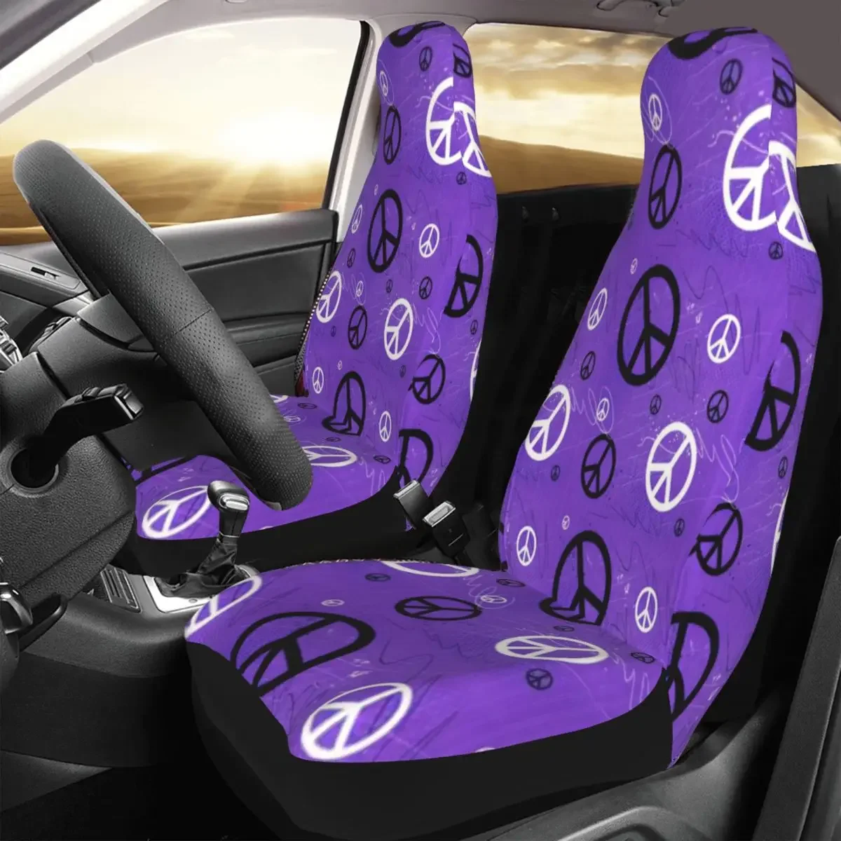 Hippie Style Peace Signs Car Seat Cover Custom Printing Universal Front Protector Accessories Cushion Set