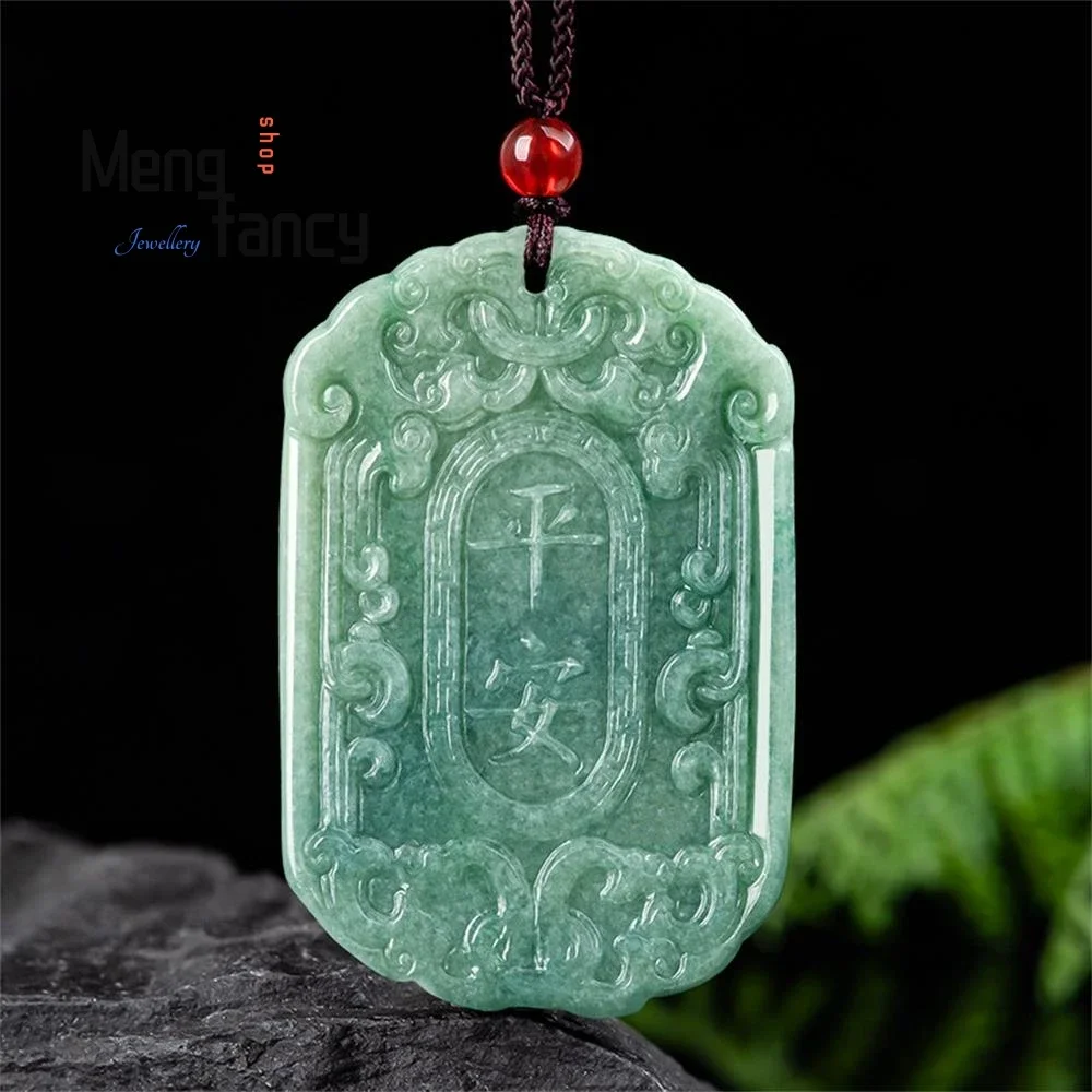 

Natural A-goods Jadeite Bean Green Ping An Sign Jade Pendant Simple Exquisite Mascots Handicraft Best Selling Fashion Jewelry