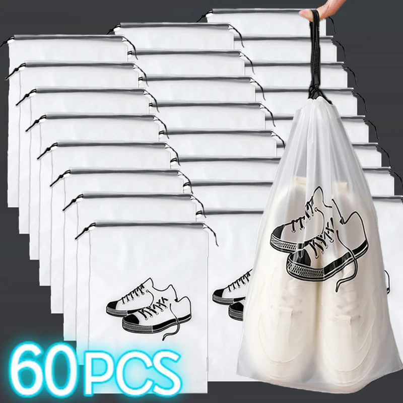 1-60Pcs Transparent Drawstring Shoes Storage Bags Dust-proof Waterproof Frosted Portable Travel Packing Drawstring Hanging Pouch