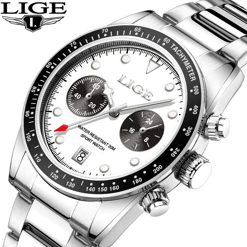 LIGE New Luxury Fashion Mens Watch Business Casual Auto Calendar Stainless Waterproof  Man Chrongraph Luminous Quartz Wristwatch