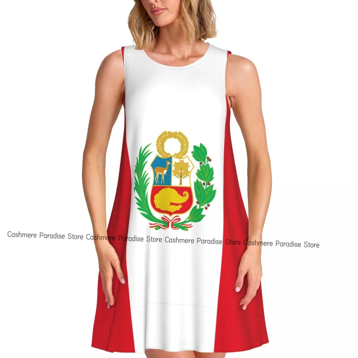 فستان نسائي صيفي كاجوال بعلم بيرو فساتين تي شيرت للشاطئ فستان بدون أكمام #3