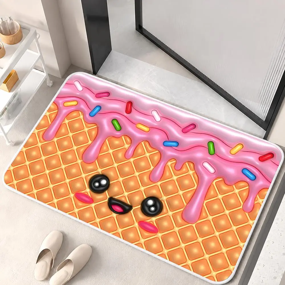 Cartoon Cream Cake Floor Mat Flannel Rug Soft Non Slip Washable Door Mat for Bathroom Bedroom Kitchen Home Decor