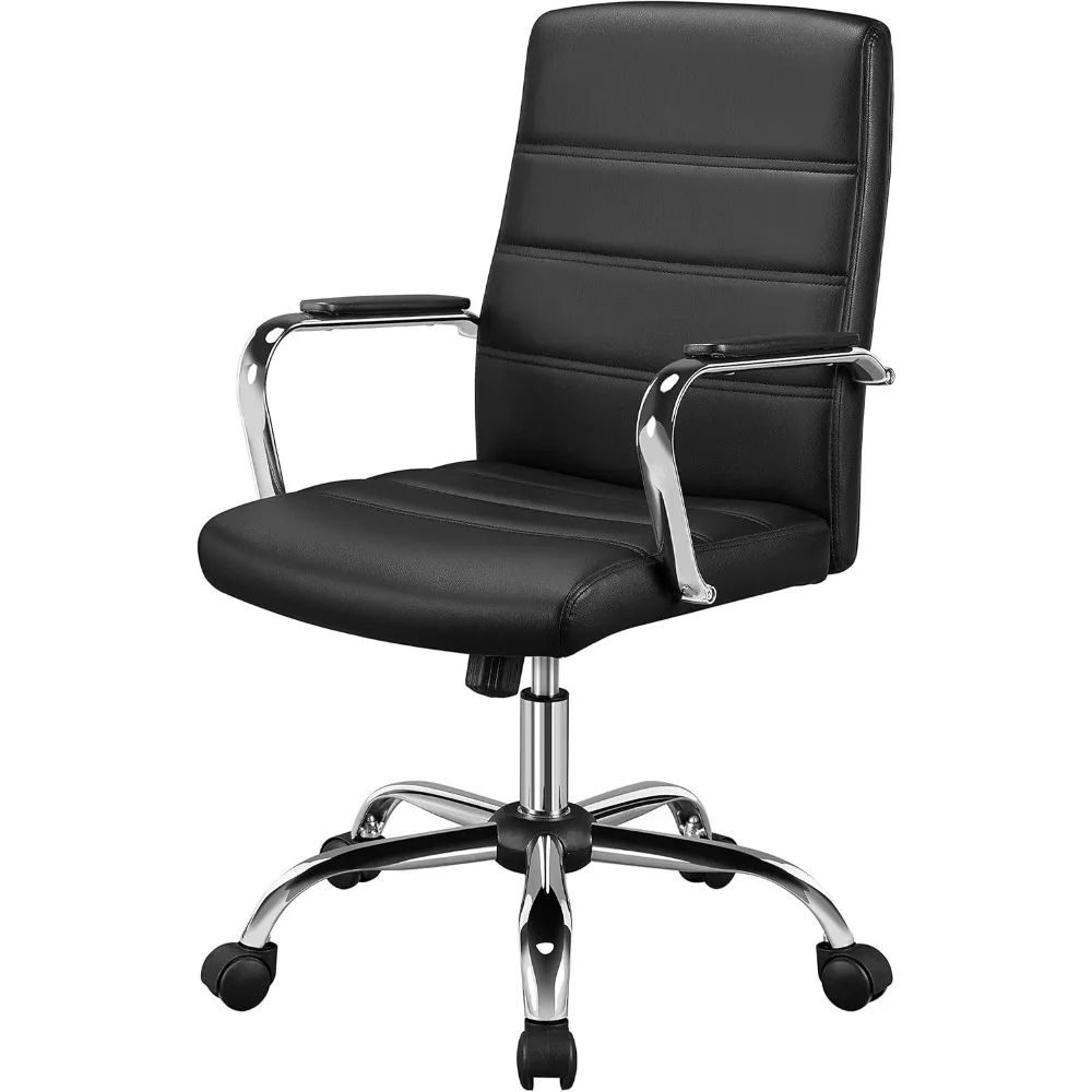 Managerial Executive Chair, Mid-Back PU Leather Office Task Chair – Ergonomic Computer Desk Chair with Lumbar Support & Swivel