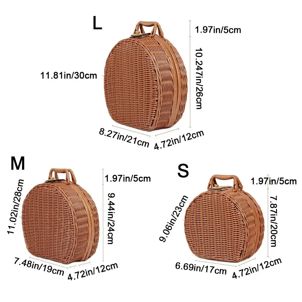 Practical Round Wicker Suitcase Large Capacity Dust-proof Picnic Basket Handmade Anti-impact Sundries Organizer for Home view 6