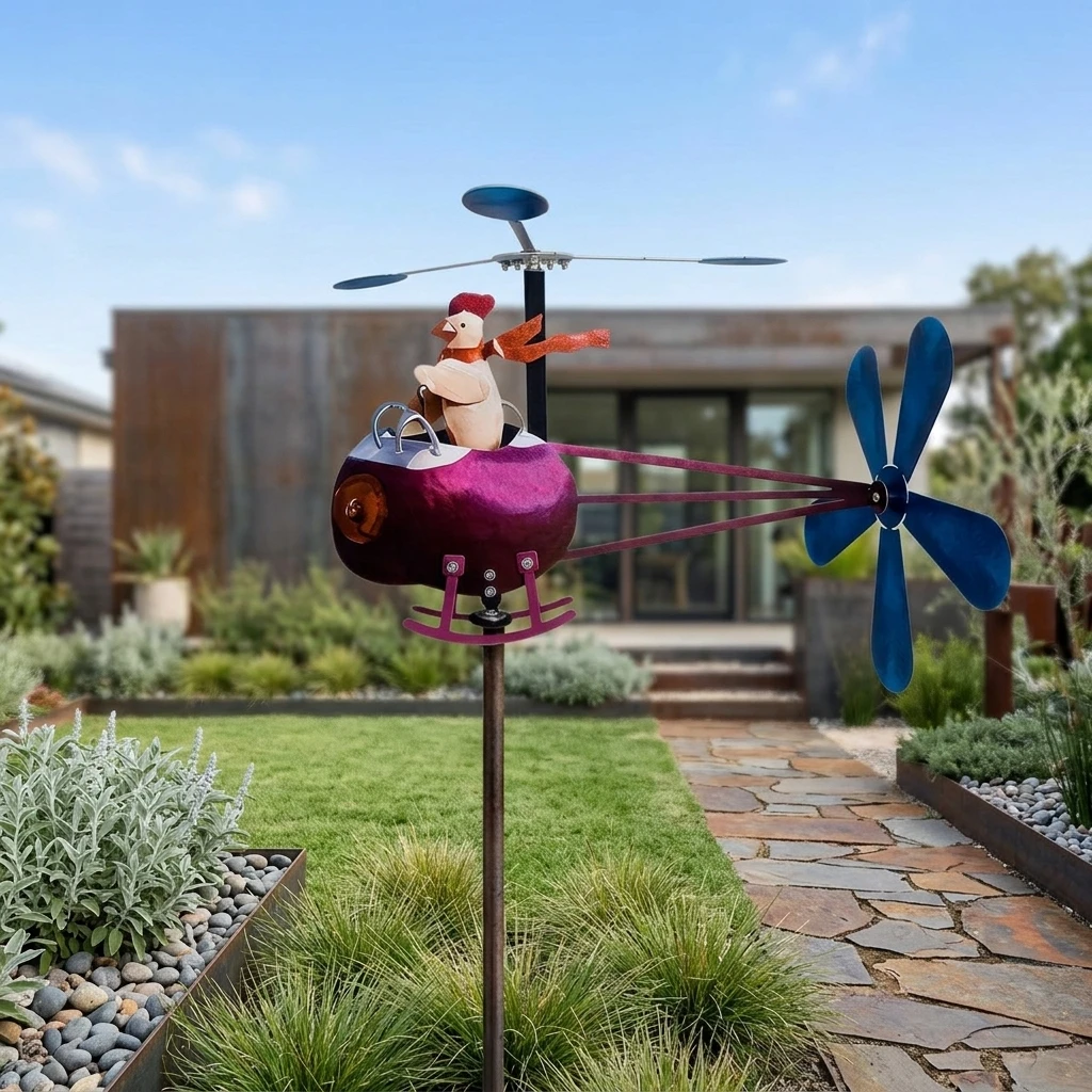 Iron Helicopter Weathervane for Outdoor Garden Decoration with 360 Degree Rotation Rust-proof Coating