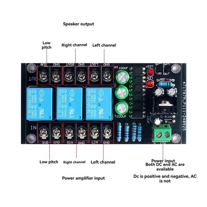 300W Digital Amplifier Speaker Protection Board Relay Protection Module 2.1 Three-Channel Speaker Delay Protection