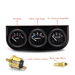 52mm 3 In 1 Oil Pressure Gauge + Voltmeter + Water Temp Gauge Kit with Sensor Oil Temp Gauge Voltmeter Oil Press Triple Meter