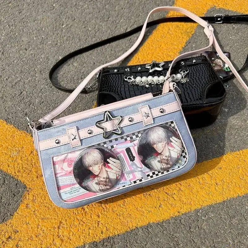 Bloom Transparent Denim Itabag Women Haruku Aesthetic Anime Pain Bag Female Versatile Casual Crossbody Bags Purse 2025 New