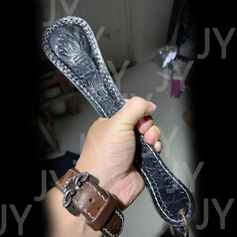 Handmade Sculpture Boston Leather Racket Outdoor Edc Portable Tool with Hand Rope Self-defense Tools Creative Gift for women