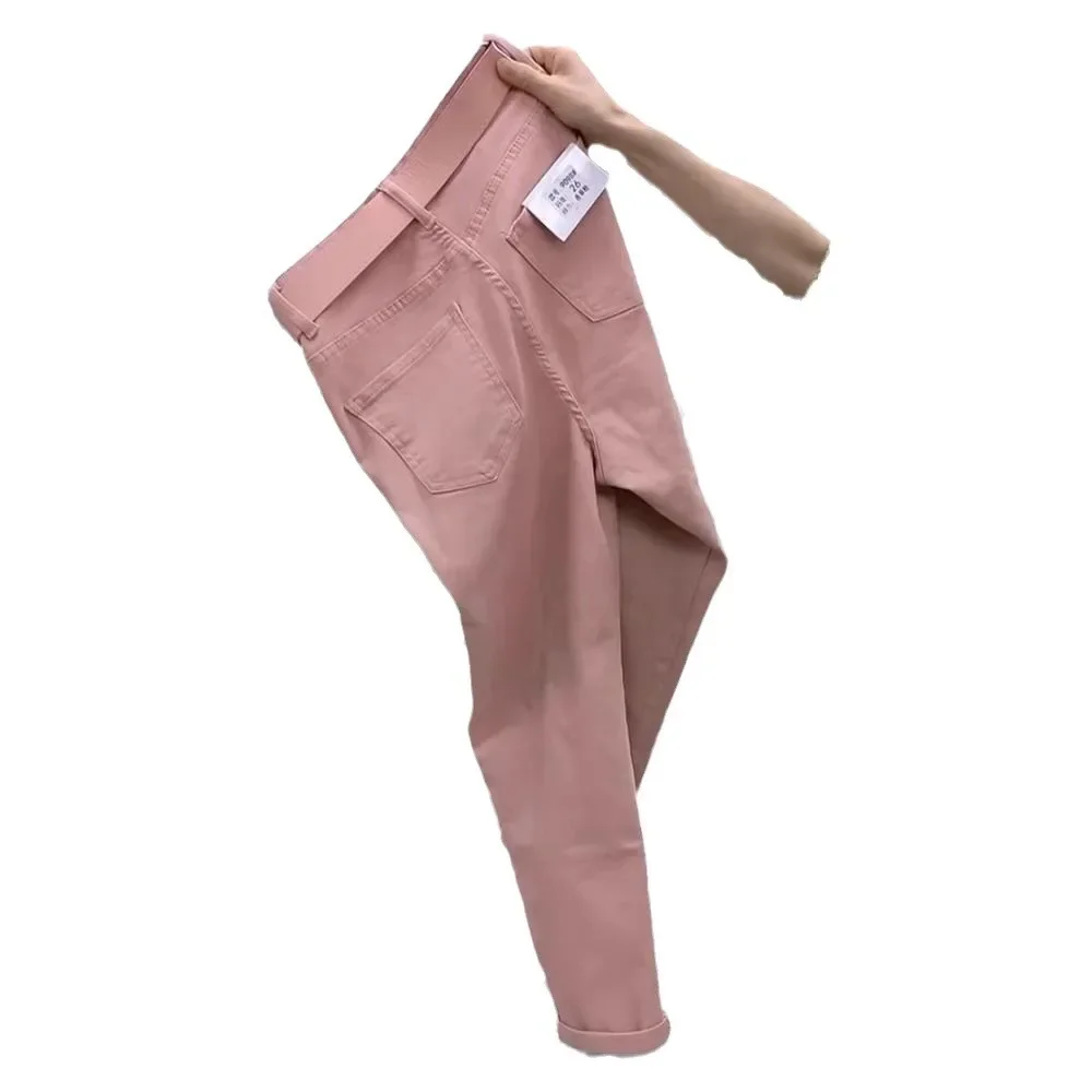 جينز حريم وردي مقاس كبير للنساء فضفاض مناسب على شكل كمثرى لربيع وخريف 2024 ملابس عصرية سراويل على الطراز القديم