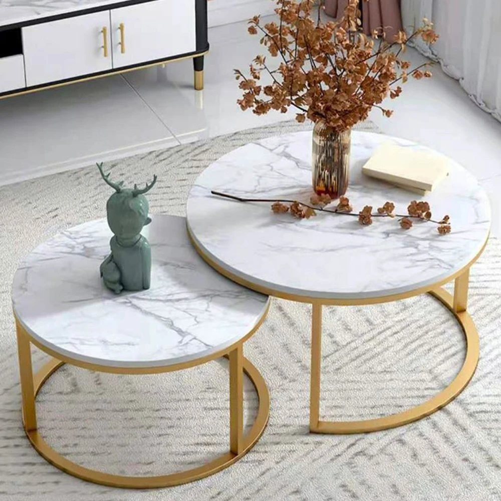 Modern Stainless Steel Coffee Table marble top round living room home furniture luxury side center coffee tea table