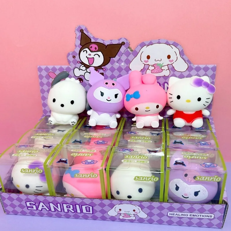 

12pcs/box Sanrio Hello Kitty Decompression Toy Cinnamoroll Kuromi Pinch Le Pinch Le Doll Decompression Release Toy Set Wholesale