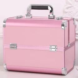 Professional Makeup Artist Cosmetic Bag, Large Capacity Makeup Tool Storage Box, Aluminum Alloy Frame Handbag, Metal Material