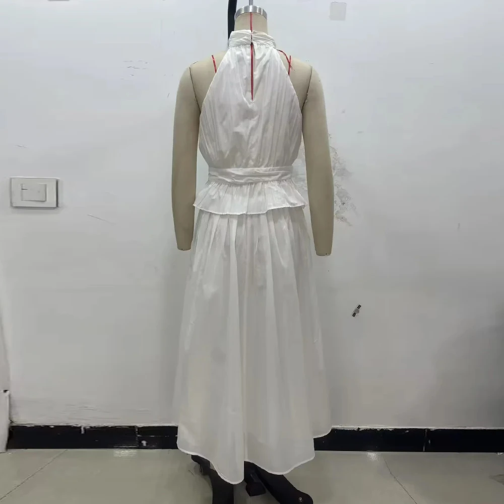 TWOTWINSTYLE Solid Two Piece Set for Women O Neck Sleeveless Top High Waist Temperament Skirts Female Fashion New