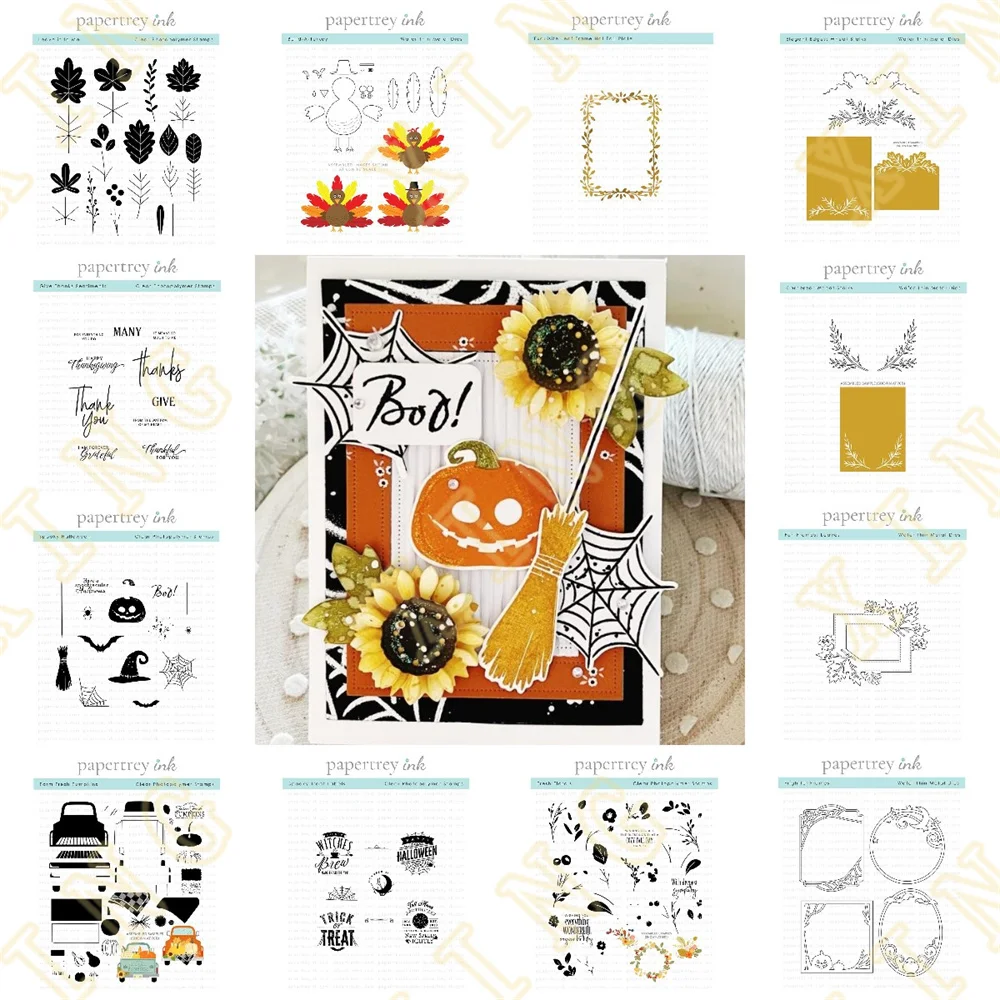 

Give Thanks Sentiments Halloween Pumpkins Cutting Dies Stamps Hot Foil Scrapbook Diary Decoration Embossing Template DIY Card