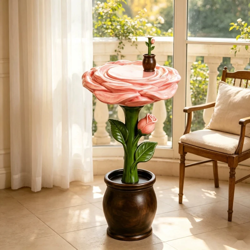 Art Rose Flower Table Living Room Balcony Storage Rack Side Table Atmosphere Floor Ornament Plant Statue Coffee Table Home Decor