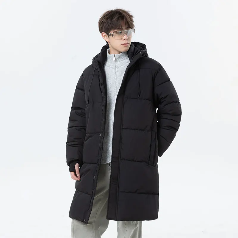 

Casual Men's Thicken Hooded Cotton-Padded Jackets 2025 Winter Outwear Solid Warm Long Down Coat Loose Windproof Parkas Clothing