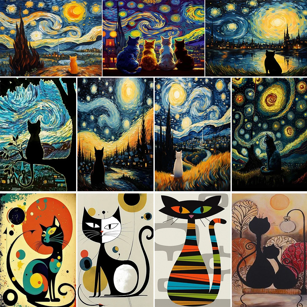 

Abstract Cat Oil Painting Package Starry Sky Picture With Acrylic Paint By Numbers On Canvas Adults Kid Handicraft Wall Art Gift