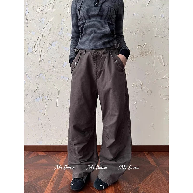 ZHIZOU Women Brown Gothic Baggy Y2k Jeans Vintage Boyfriend Jean Pants Japanese 2000s Harajuku Oversize Denim Trousers Autumn