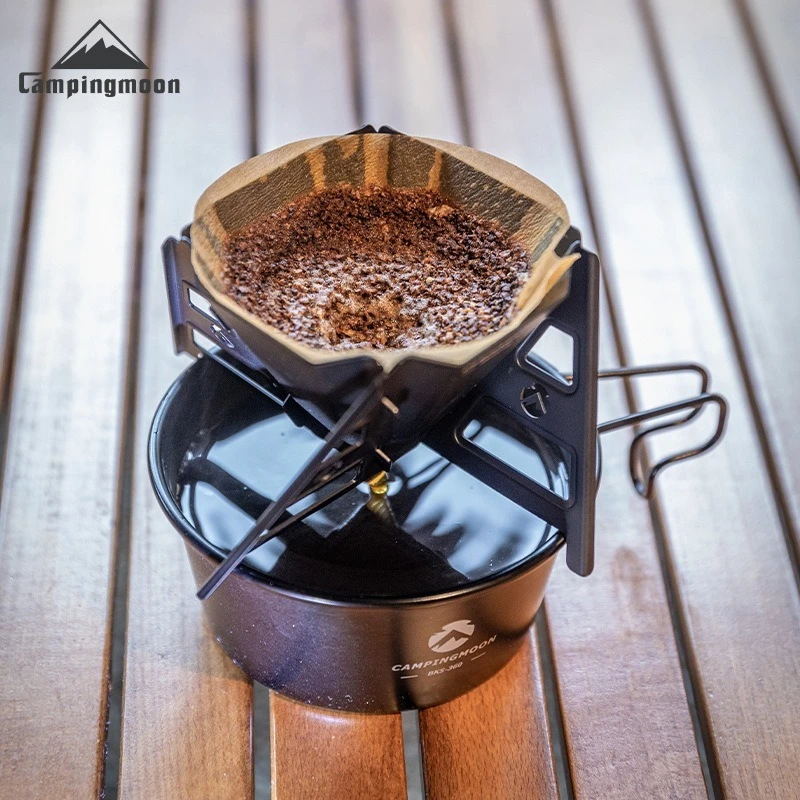 CAMPINGMOON Coffee Funnel, Stainless Steel Titanium Plated Foldable Portable Outdoor Camping Hand Brewed Coffee Filter Drip Rack