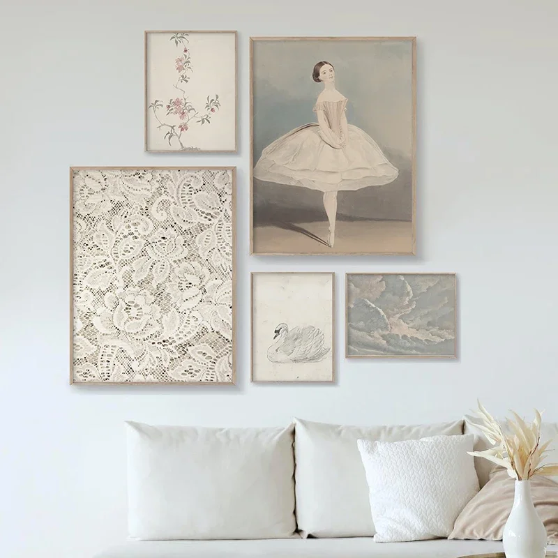 خمر معرض الحضانة جدار الفن يطبع العتيقة راقصة الباليه اللوحة قماش المشارك سوان طباعة الفتيات غرفة لينة نغمات الباستيل ديكور #6