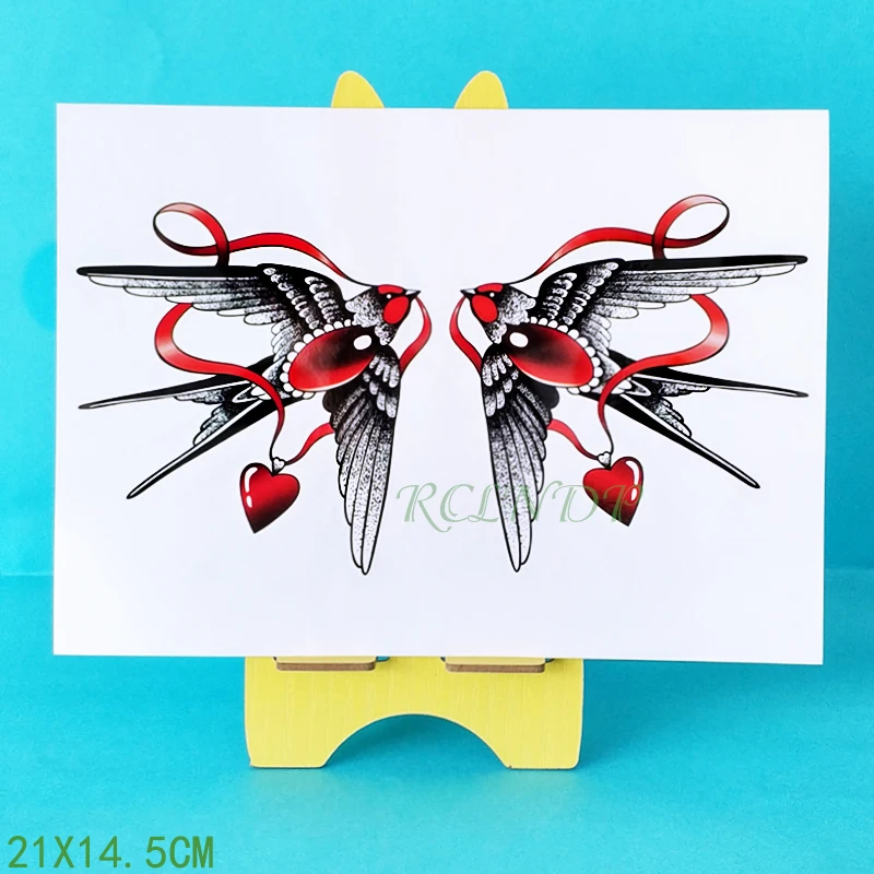 Waterproof Temporary Tattoo Sticker fly bird red heart tatouage tatto flash tatoo fake tattoos for girl women femme Men - view 4