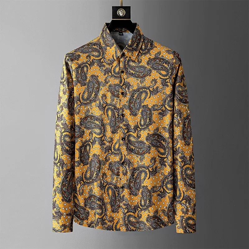 

Autumn new men's shirt trend cashew flower shirt men's long sleeved slim fit no iron fashionable shirt