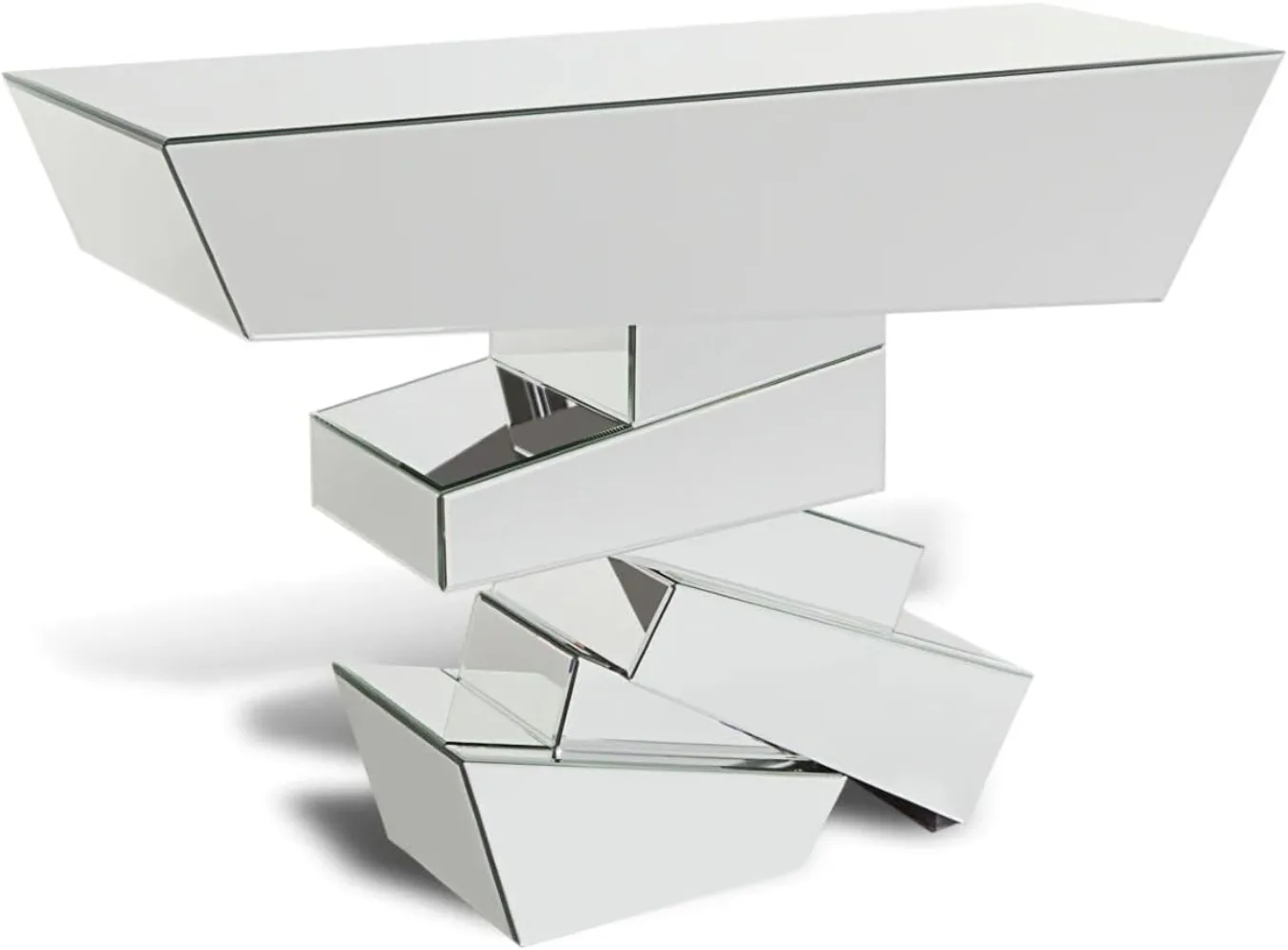 Furniture Modern Naxos Console Table Mirrored Glass Finish Sharp Geometric Design