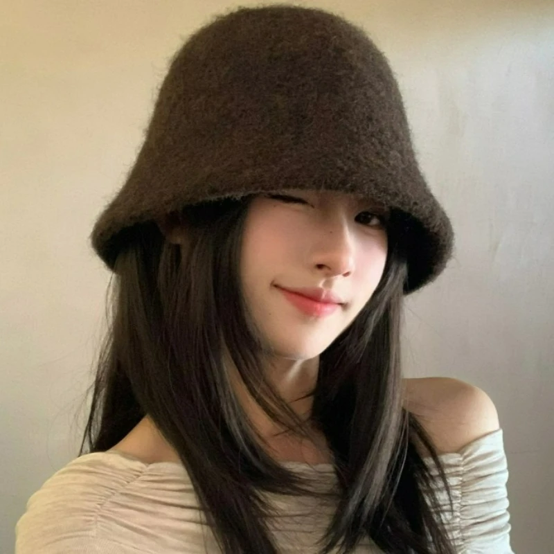

Winter Knit Bucket Hat for Women Korean Style Fashion Slouchy Caps Warm Face Slimming Hat Foldable Casual Outdoor Female Bonnet