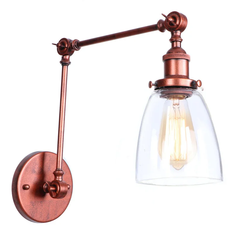 IWHD Swing Arm LED Wall Lamp Sconce Pull Chain Switch Foyer Asile Dining Room Industrial Rustic Adjustable Glass Light Fixtures