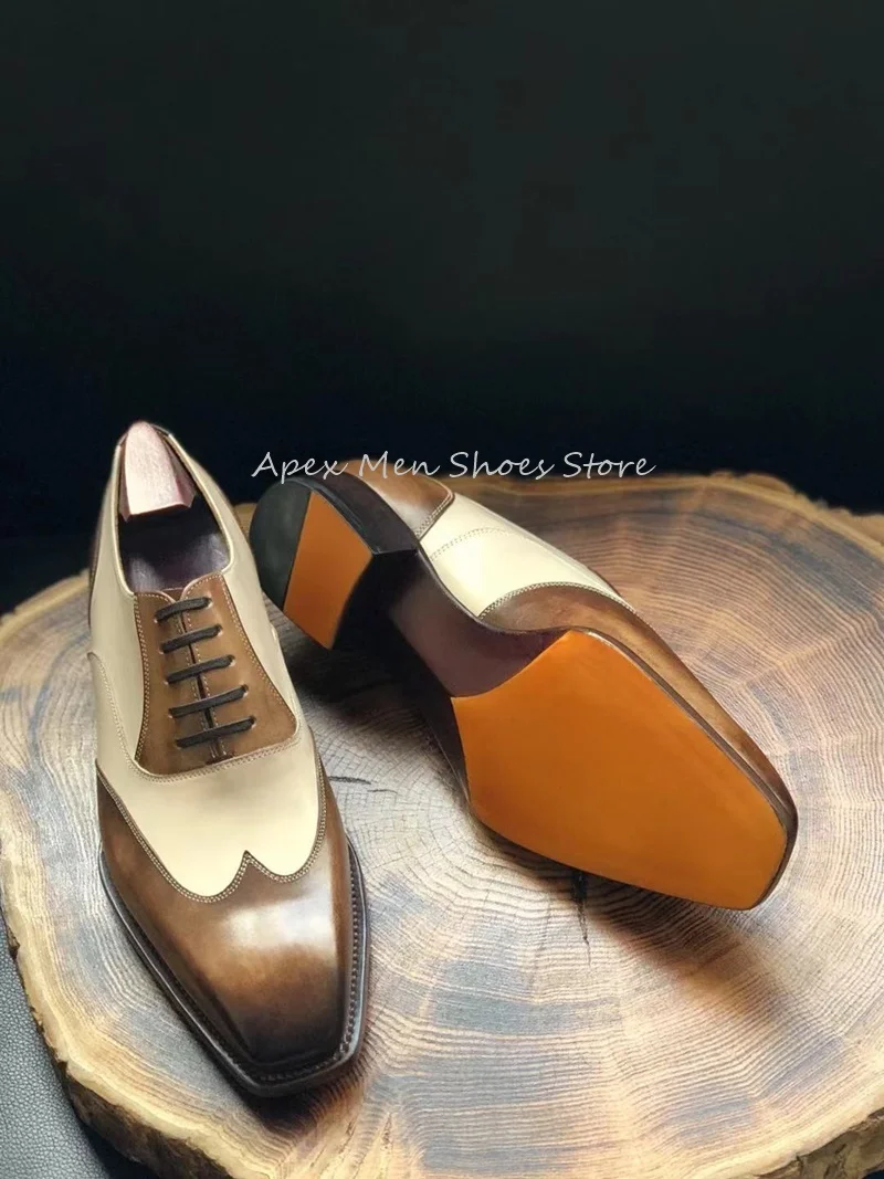 Men\'s Luxury Customized Genuine Leather Oxford Shoes Retro Mixed Colors Breathable Handmade British Casual Formal Leather Shoes