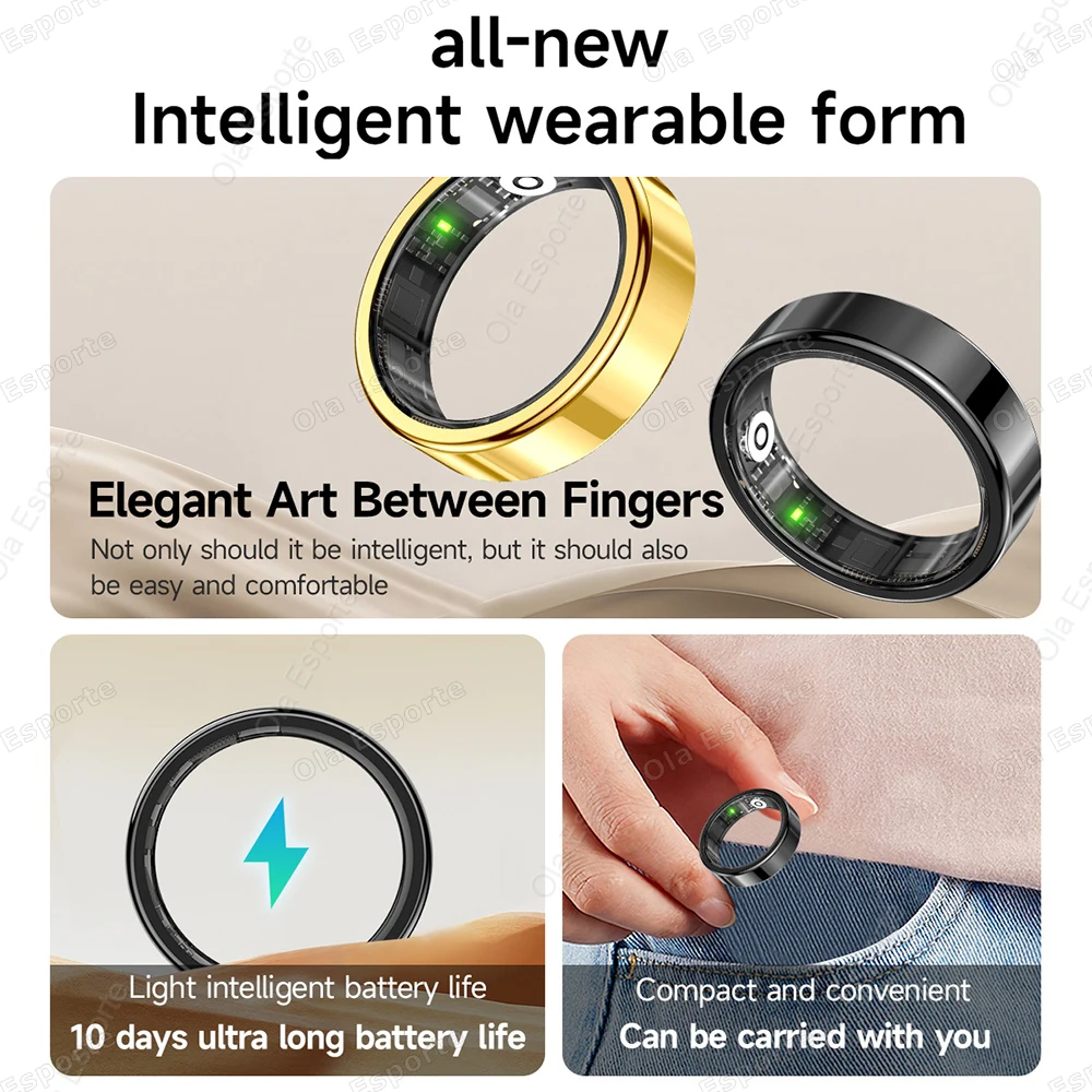 แหวนสมาร์ท 2026, แหวนฟิดเจ็ตพร้อมกล่องชาร์จสำหรับผู้ชาย, ตรวจสอบสุขภาพการนอนหลับ, กันน้ำ 5ATM, โหมดกีฬาหลากหลาย, แหวนสำหรับเล่นกีฬา