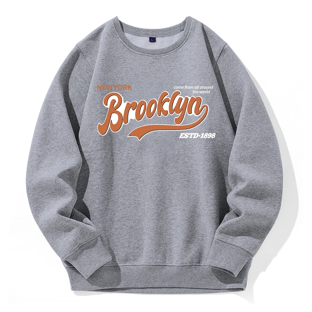 Brooklyn New York Estd 1898 Hip Hop Print Man Hoodies Breathable Fleece Warm Hoodie Graphic Funny Hooded Loose O-Neck Sweatshirt