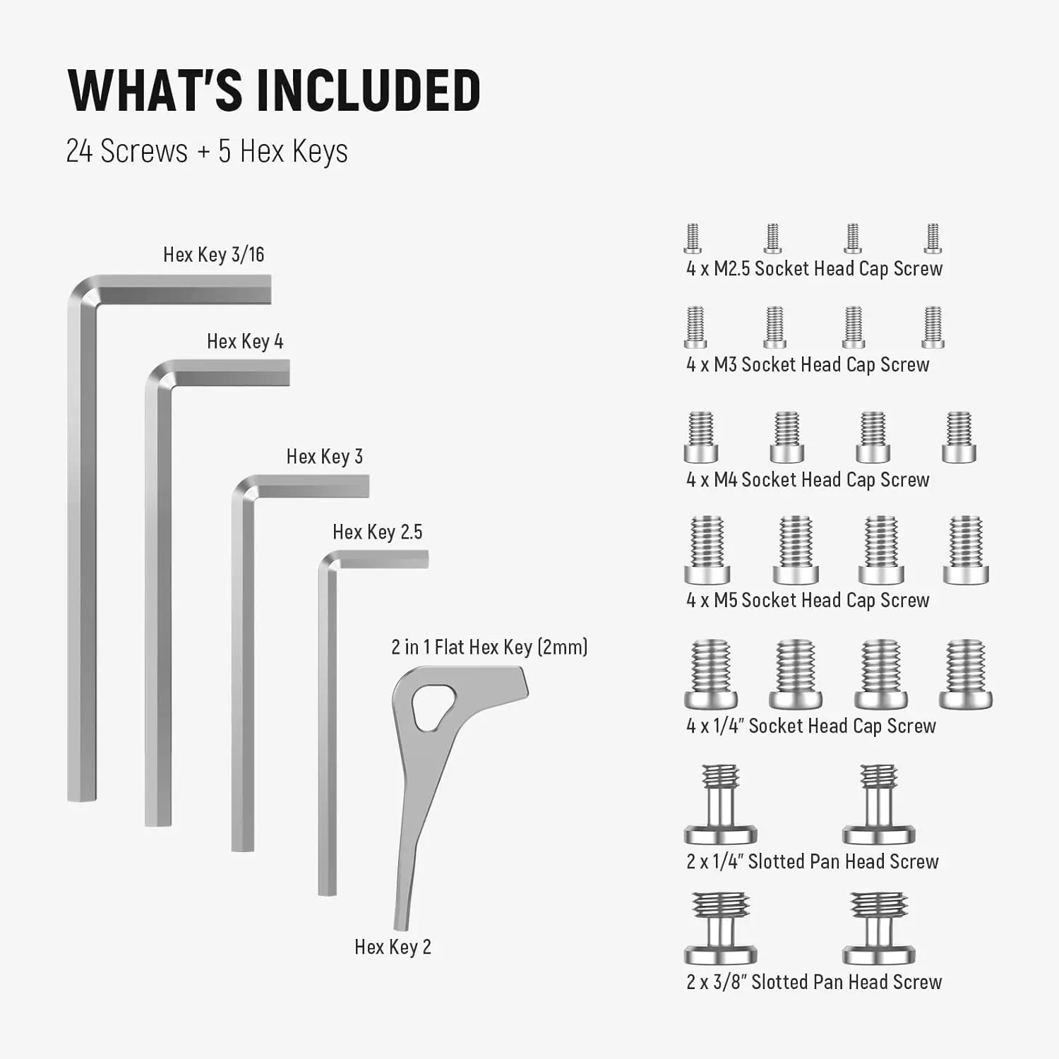 NEEWER Screws and Hex Keys Storage Plate Kit, 5 Hex Keys & 24 Stainless Steel Screws For SmallRig Handles Camera Cages